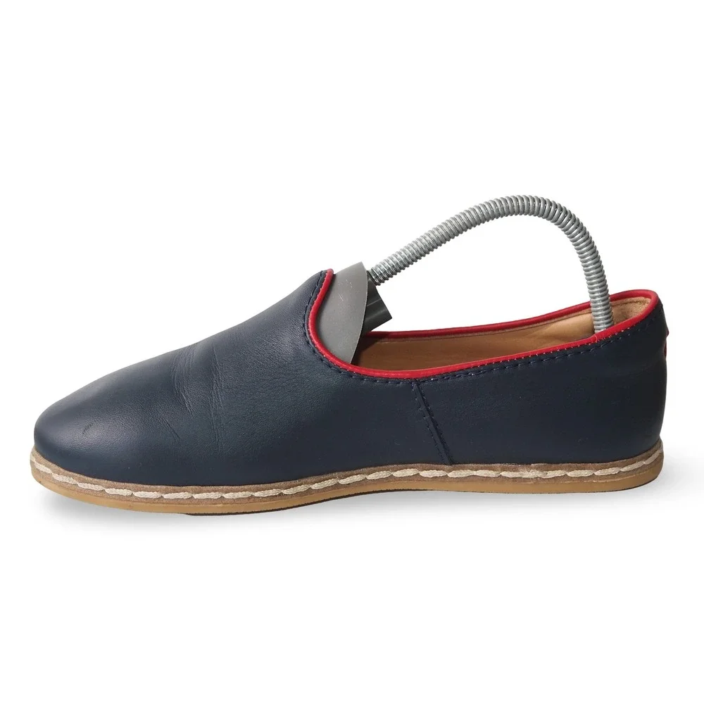 Charix Classic Leather Minimalist Slip-on Loafers Womens 7 37 Navy Red Trim